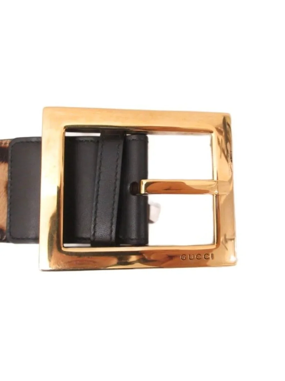 Gucci Wide Belt Calf Hair Leopard Square Buckle